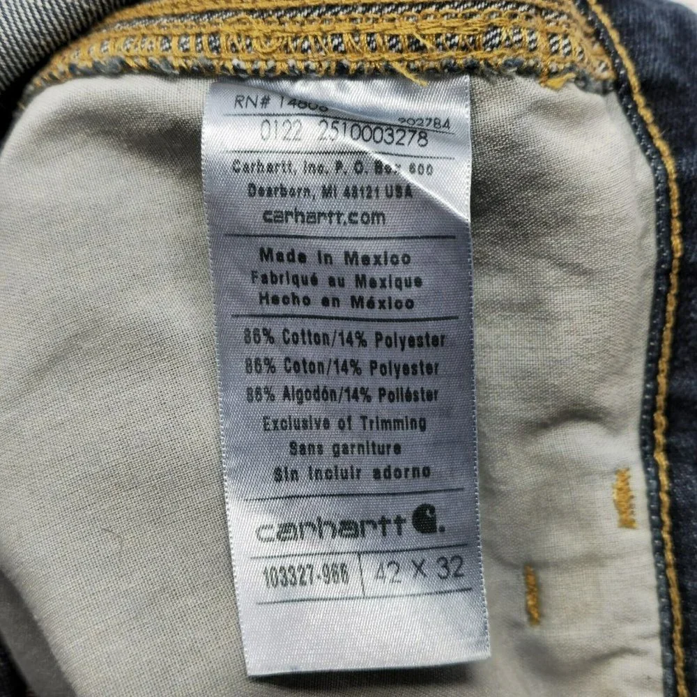 Carhartt 103327 Men 42/32 Relaxed Fit Holter Dungaree Carpenter Blue Denim Jeans
